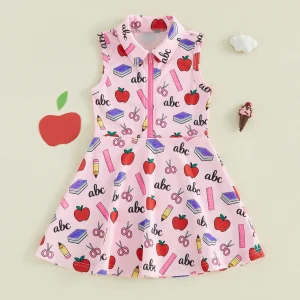 Girls Sleeveless Half Zipper Dress