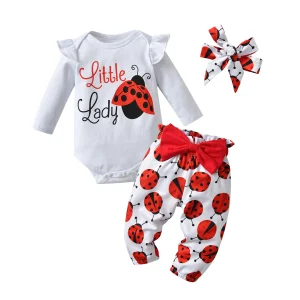Ladybug Print Top, Pants and Bow